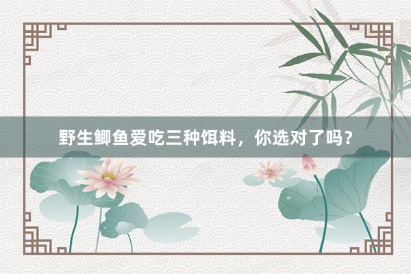野生鲫鱼爱吃三种饵料，你选对了吗？
